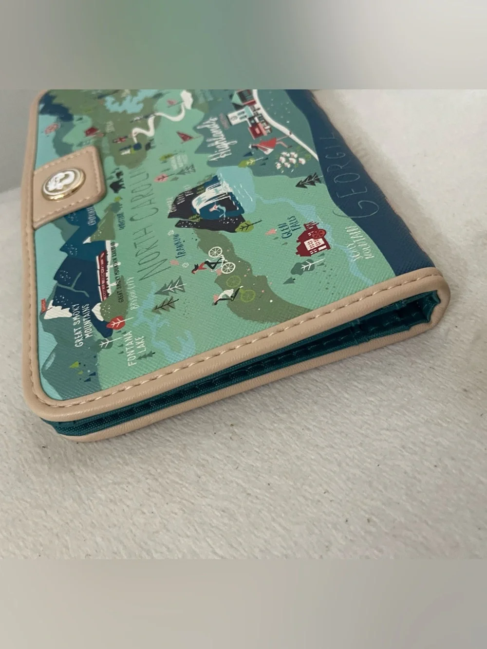 Spartina 449 Green and Tan Illustrated Map Zip Wallet